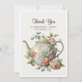 Elegante Waterverfteepot Bloem Thee Partij Bedankkaart (Voorkant)