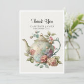 Elegante Waterverfteepot Bloem Thee Partij Bedankkaart (Staand voorkant)