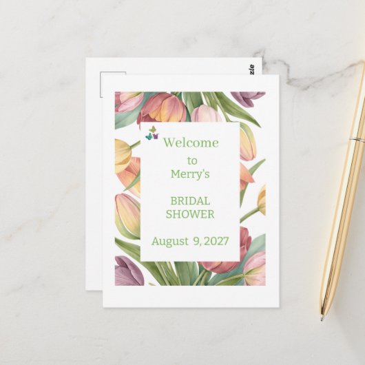 Elegante waterverftulpen briefkaart (Voorkant / Achterkant in situ)