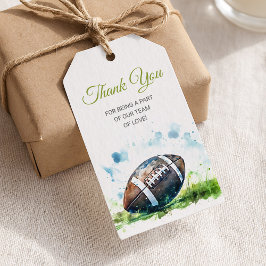 Elegante waterverfvoetbal baby shower cadeaulabel