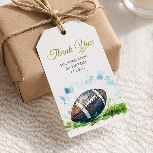 Elegante waterverfvoetbal baby shower cadeaulabel