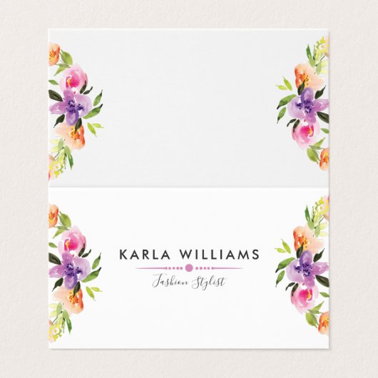 Elegante Waterverven bloemenkrans Visitekaartje (Buitenkant ongevouwen)