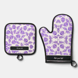 Elegante Watervlek Bloemige Gequilte Ovenwant & Pannenlap Set