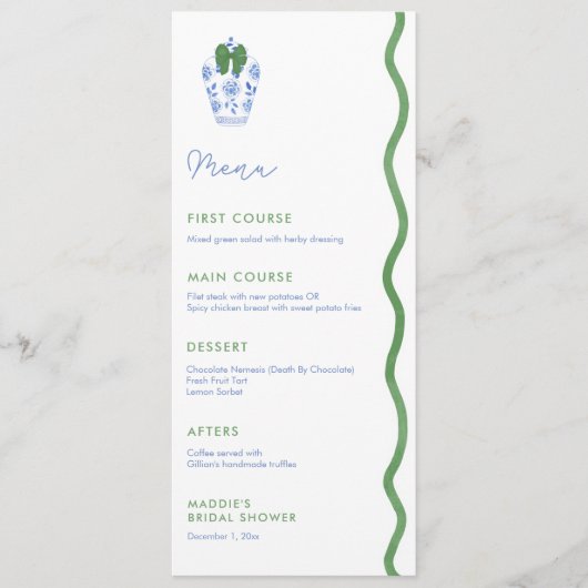 Elegante Wavy Edge Kerstmis bruiloft douche Menu (Voorkant)