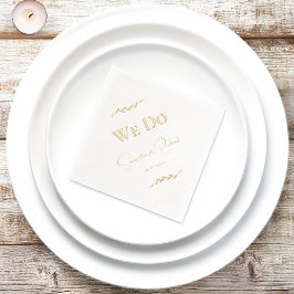 Elegante "We Do" Paren Namen & Trouwdatum Goud Folie Servetten