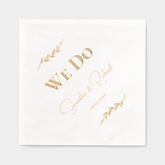 Elegante "We Do" Paren Namen & Trouwdatum Goud Folie Servetten (Voorkant)
