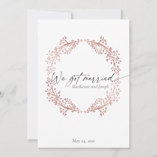 Elegante We Got Married Trouwkaart Roze Aankondiging (Voorkant)