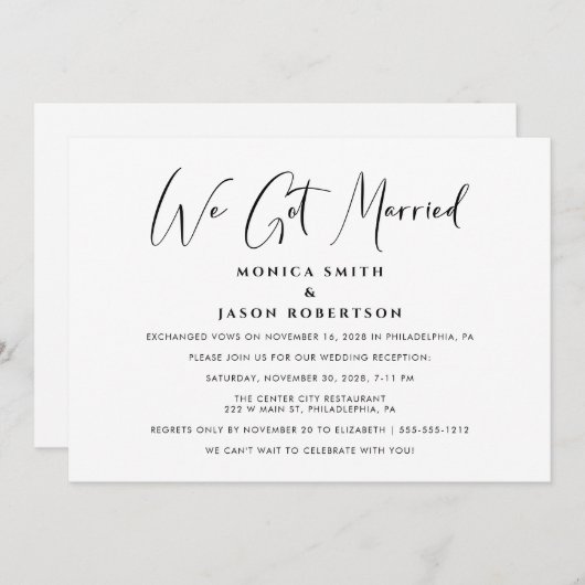 Elegante We Got Married Trouwreceptie Aankondiging (Voorkant / Achterkant)