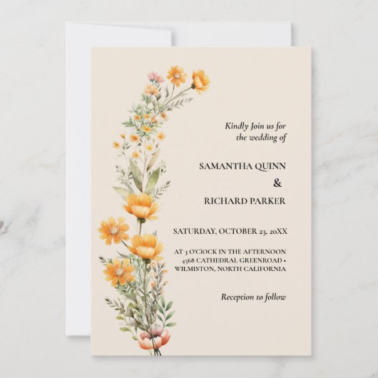 Elegante Weadow Wildflower Lente Zomer Bruiloft Kaart (Voorkant)
