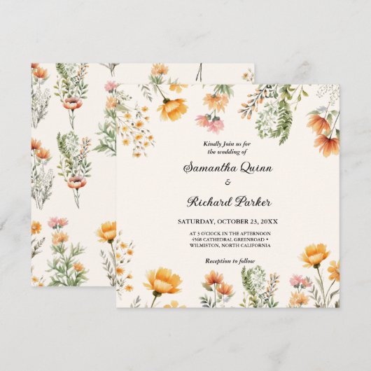 Elegante Weadow Wildflower Lente Zomer Bruiloft Kaart (Voorkant / Achterkant)