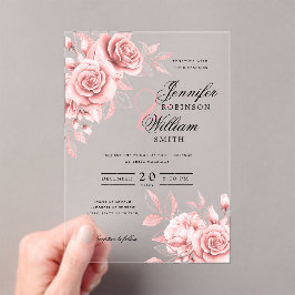 Elegante Wedding Blush Roos Gold Floral Acryl Uitnodigingen