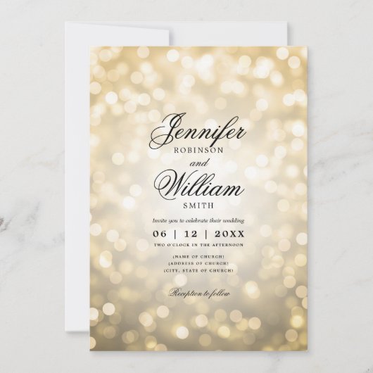 Elegante Wedding Bokeh Lights Romantisch Script Go Kaart (Voorkant)