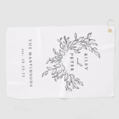 Elegante Wedding Crest Gepersonaliseerde Naam en J Golfhanddoek (Horizontaal)