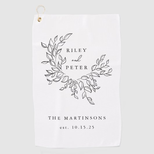 Elegante Wedding Crest Gepersonaliseerde Naam en J Golfhanddoek (Voorkant)