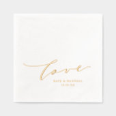 Elegante Wedding Love Script Namen & Trouwdatum Folie Servetten (Voorkant)