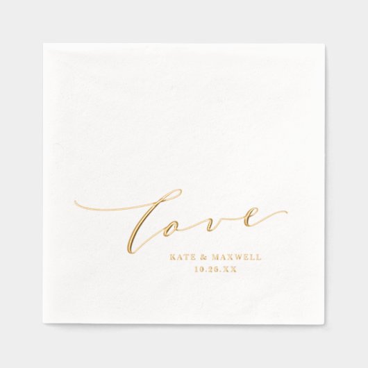 Elegante Wedding Love Script Namen & Trouwdatum Folie Servetten (Voorkant)