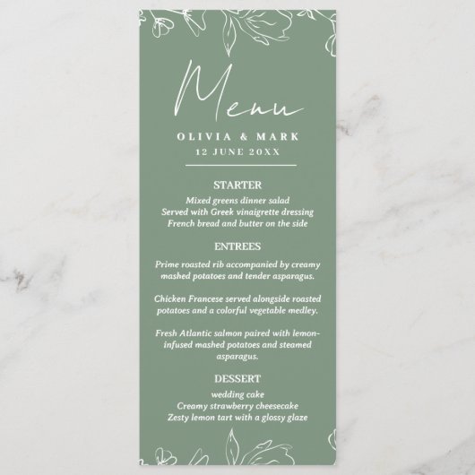 Elegante Wedding Menu Kaart Gepersonaliseerd met N (Voorkant)