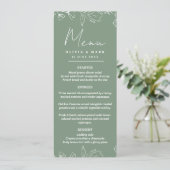 Elegante Wedding Menu Kaart Gepersonaliseerd met N (Staand voorkant)