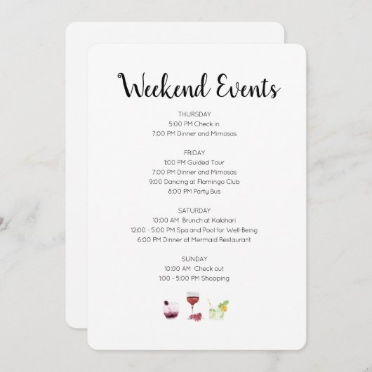 Elegante Weekend Evenementen Route Kaart (Voorkant / Achterkant)
