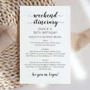 Elegante weekend verjaardag itinerary uitnodiging