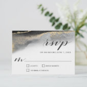 Elegante weelde zwart en gouden marmeren bruiloft RSVP kaartje (Staand voorkant)