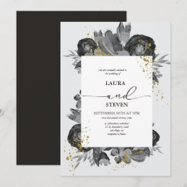 Elegante & weelderige bloemen en gouden vlokken br kaart