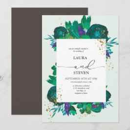 Elegante & weelderige bloemen en gouden vlokken br kaart