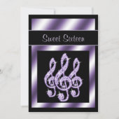 Elegante, weelderige Lila Treble Clefs Sweet 16 Kaart (Voorkant)