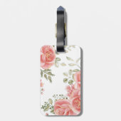 Elegante weelderige roze bloemengouden sierstrip W Bagagelabel (Achterkant verticaal)