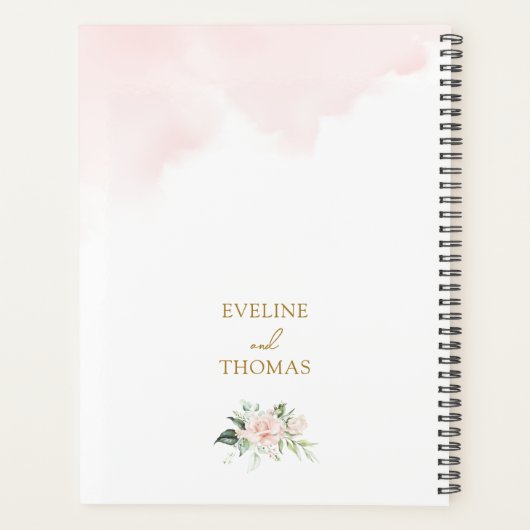 Elegante weelderige zachte roze rozen gouden bruil planner (Achterkant)