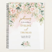 Elegante weelderige zachte roze rozen gouden bruil planner (Voorkant)
