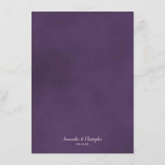 Elegante weerspiegeling Amethyst Paarse Roos Trouw Menu (Achterkant)