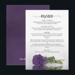 Elegante weerspiegeling Amethyst Paarse Roos Trouw Menu<br><div class="desc">Deze prachtige trouwmenu heeft een eenvoudig maar elegant ontwerp met een kalligrafische titel in schrijfletters en een enkele langstelige amethist paarse roos die op zijn kant ligt en weerspiegelt in een waterplas.</div>