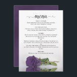 Elegante weerspiegeling Amethyst Paarse Roos Trouw Menu<br><div class="desc">Deze prachtige trouwmenu heeft een eenvoudig maar elegant ontwerp met een kalligrafische titel in schrijfletters en een enkele langstelige amethist paarse roos die op zijn kant ligt en weerspiegelt in een waterplas.</div>