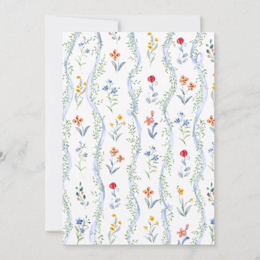 Elegante weide Bloemen Blauwe strik Foto Geboorte Aankondiging (Achterkant)