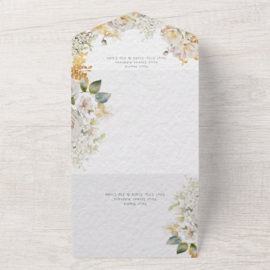 Elegante weide bloemenbruiloft QR-code All In One Uitnodiging (Buitenkant)