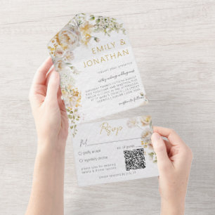Elegante weide bloemenbruiloft QR-code All In One Uitnodiging