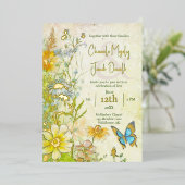 Elegante Weide Boho Wilde Bloem Bruiloft Folie Uitnodiging (Staand Voorkant)