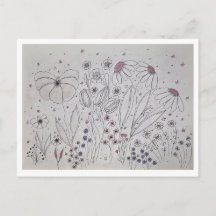 Elegante weide met wilde bloemen in lijnkunst