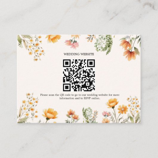 Elegante Weide Wildbloem Bruiloft Qr Code Bruiloft Informatiekaartje (Voorkant)