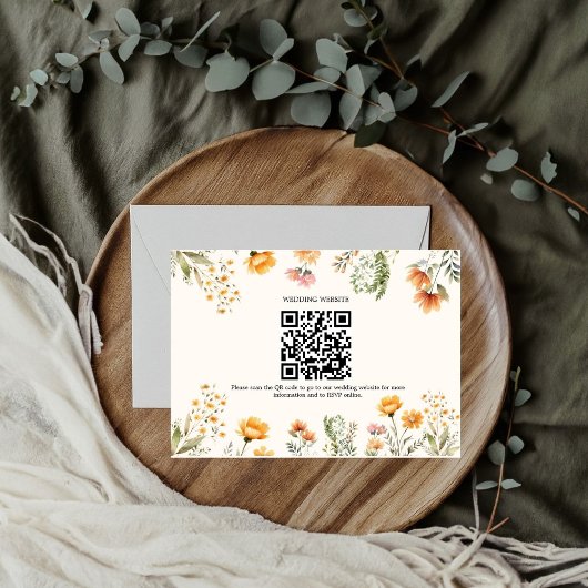 Elegante Weide Wildbloem Bruiloft Qr Code Bruiloft Informatiekaartje