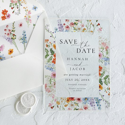 Elegante Weide Wildbloem Bruiloft Save the Date Acryl Uitnodigingen