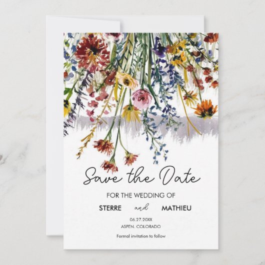 Elegante weidebloemen save the date (Voorkant)