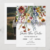 Elegante weidebloemen save the date (Voorkant / Achterkant)