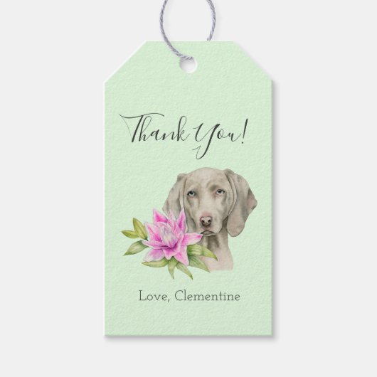 Elegante Weimaraner Hond Bloemen Dank u Cadeaulabel (Voorkant)