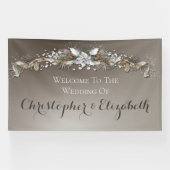 Elegante Welkom Bloemen Zilveren Winter Wedding Spandoek (Horizontaal)