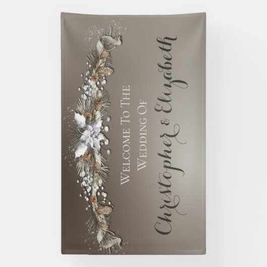 Elegante Welkom Bloemen Zilveren Winter Wedding Spandoek (Verticaal)