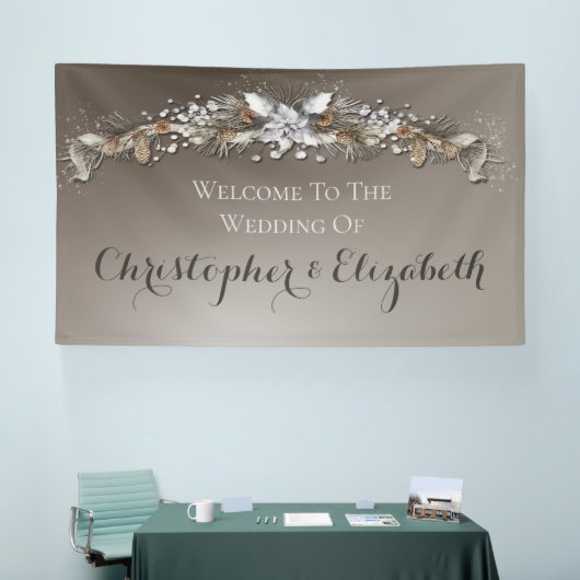 Elegante Welkom Bloemen Zilveren Winter Wedding Spandoek (Beurs)