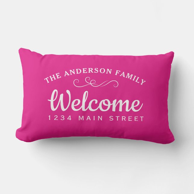 Elegante Welkom Hot Pink Gepersonaliseerde Familie Buitenkussen (Voorkant)