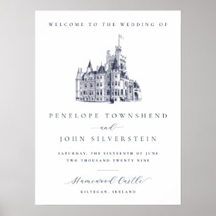 Elegante Welkom Huwelijk Kasteel in Retro Stijl Poster